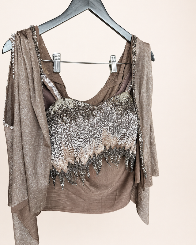Shiny Brown Co-Ord Set with Jacket as Dupatta