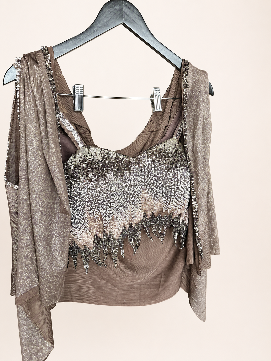 Shiny Brown Co-Ord Set with Jacket as Dupatta