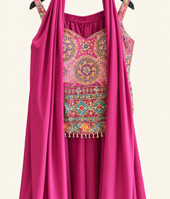 Shades of Pink Palazzo Set with Hanging Beads and choker Dupatta