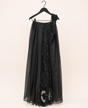 Black Floral Stone Sequence Sleeveless Top Attached Dupatta