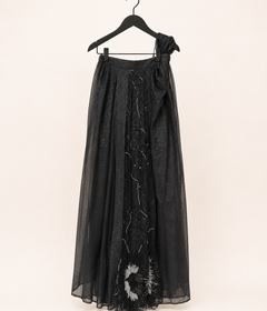 Black Floral Stone Sequence Sleeveless Top Attached Dupatta