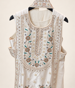 Ivory Embellished Silk Cutout Overlay Palazzo Set with Dupatta