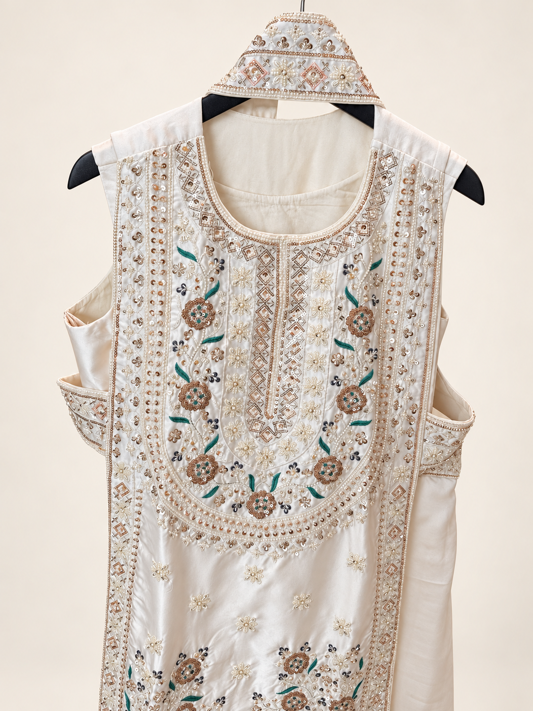 Ivory Embellished Silk Cutout Overlay Palazzo Set with Dupatta