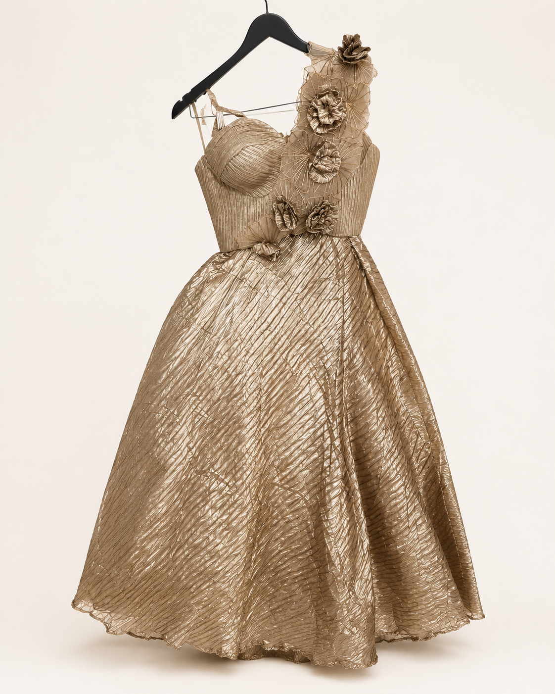Copper Bronze Brown Metallic Floral Dupatta Attached to Skirt