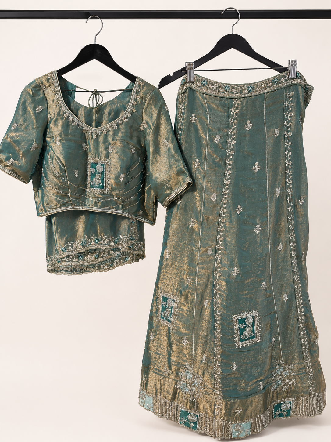 Royal Green Metallic Lehenga Set