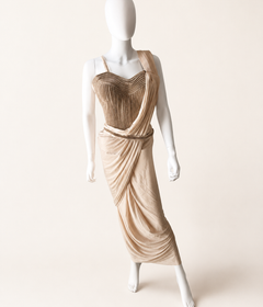 Champagne Party Wear Pre-Stiched  Saree Gem Stone