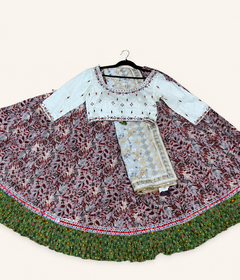 Light Pink Leaf and White Dupatta Lehenga Set
