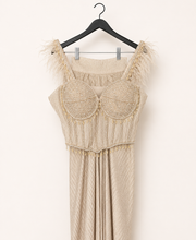 Golden Feather Sleeve Corset Saree