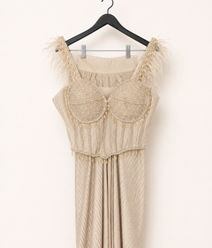 Golden Feather Sleeve Corset Saree