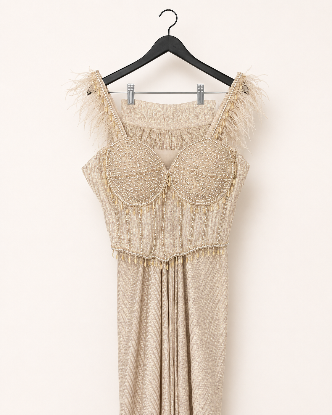 Golden Feather Sleeve Corset Saree