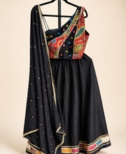 Black with Bhandni Border Sleeveless Blouse Lehenga Set