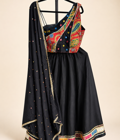 Black with Bhandni Border Sleeveless Blouse Lehenga Set