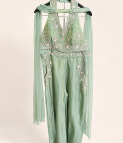 Mint Green Pocket Halter Top Palazzo Set