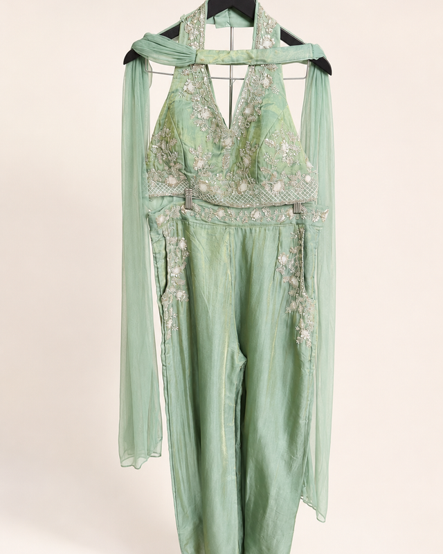 Mint Green Pocket Halter Top Palazzo Set