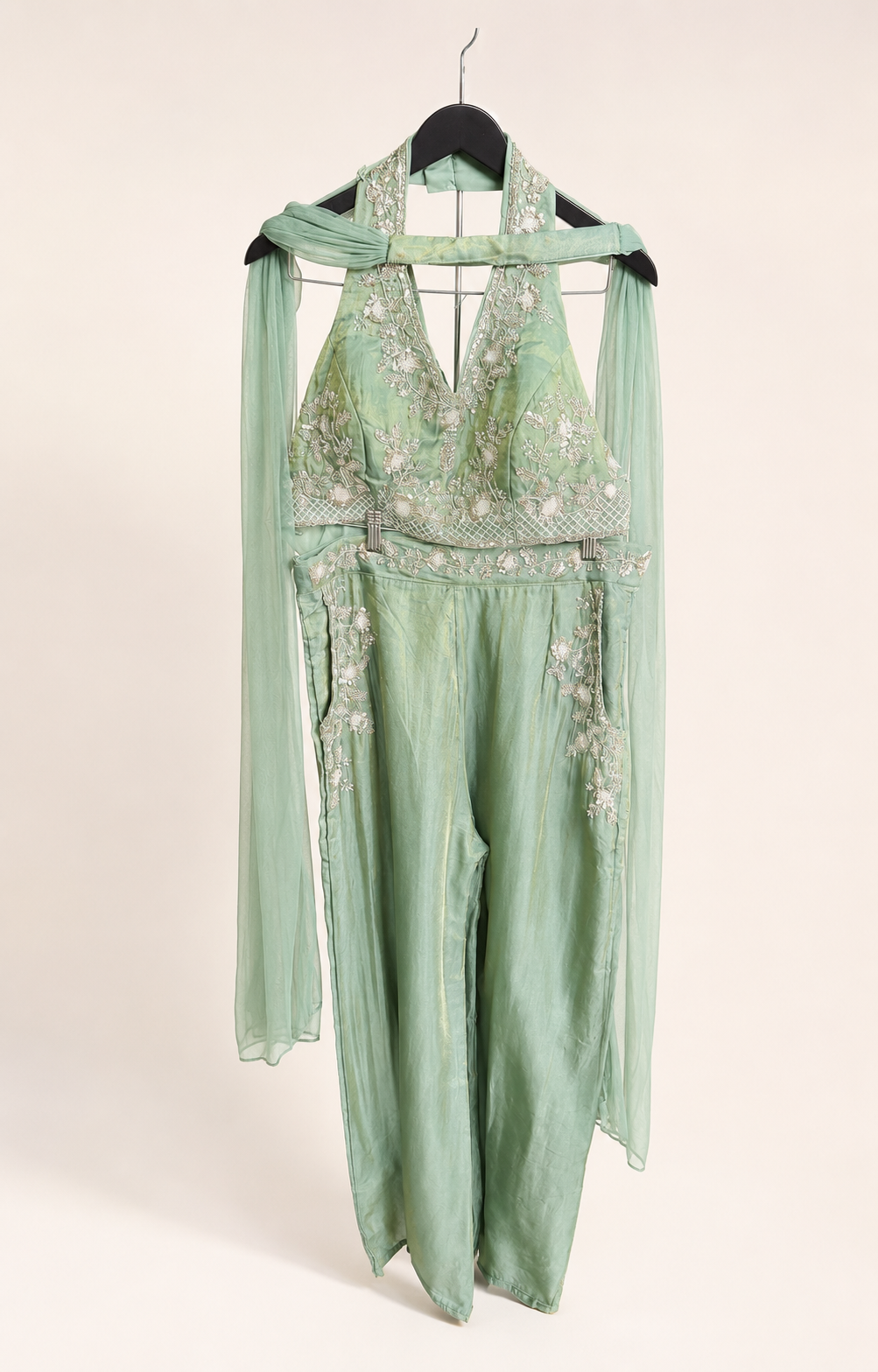 Mint Green Pocket Halter Top Palazzo Set