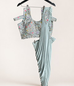 Grey Pattern Soft Pre-Stiched  Saree with purse