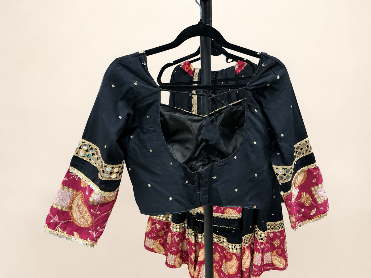 Black and Pink Floral Riniya Lehenga Set