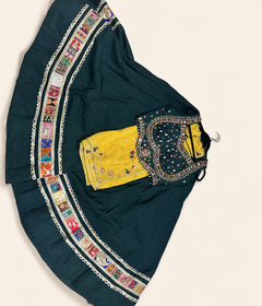 Green Garba Lehenga Set with Yellow Dupatta Traditional Folk