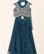 Blue Lehenga Set with Gold Embroidery and Net Dupatta