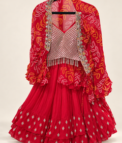 Red Palazzo Set with Bhandni Cape as Dupatta and a Dupatta
