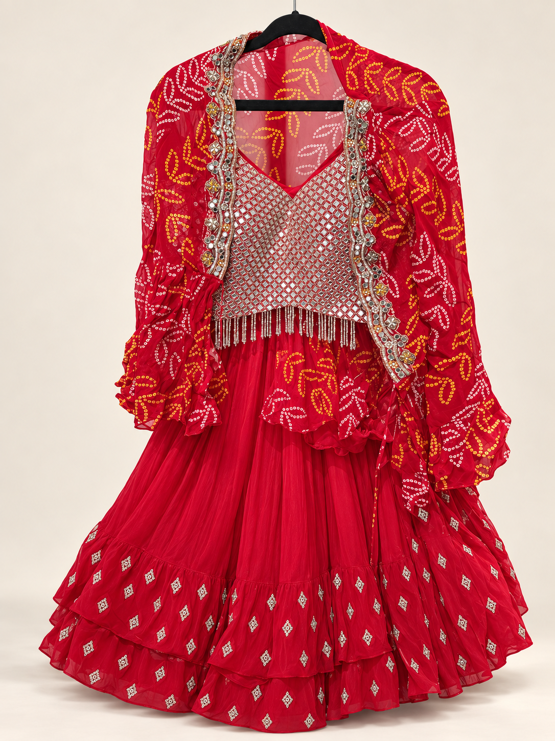 Red Palazzo Set with Bhandni Cape as Dupatta and a Dupatta