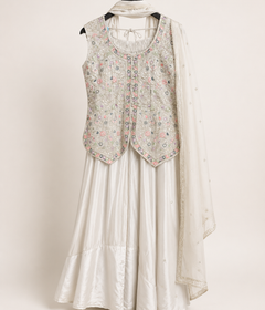 Grey Palazzo Set Button Palazzo Set with Floral Embroidery