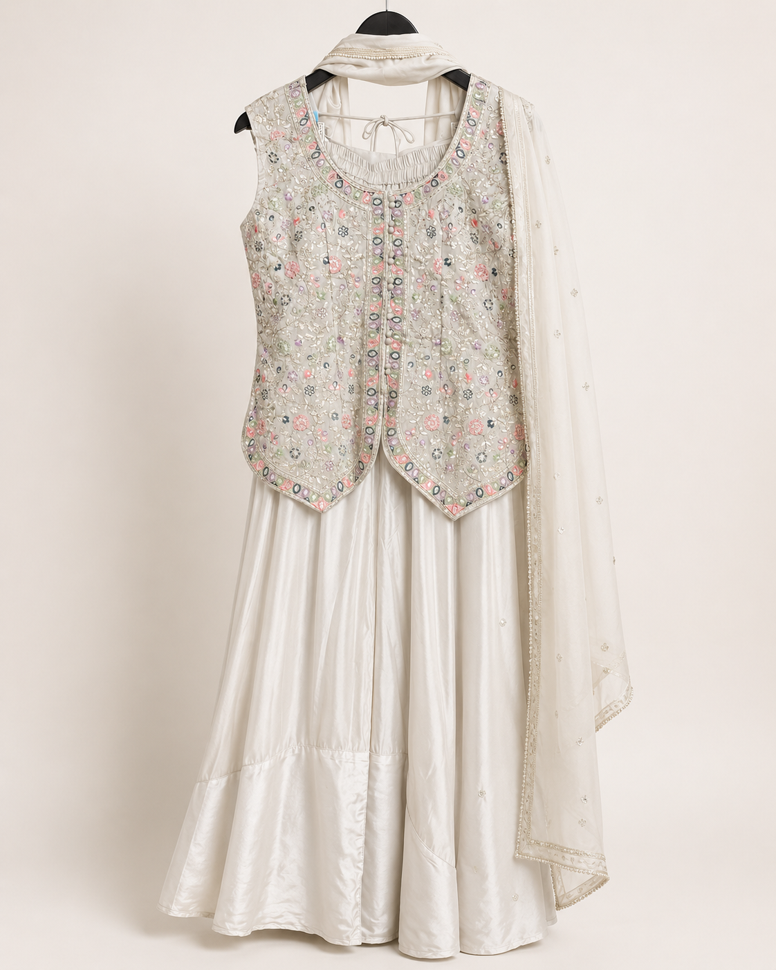 Grey Palazzo Set Button Palazzo Set with Floral Embroidery