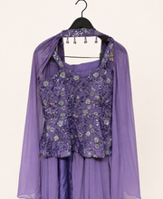 Purple Sequence Strap Peplum Top With Choker Dupatta Gown Dress