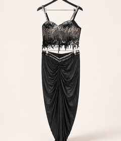 Shiny Black Co-Ord Set with Jacket as Dupatta