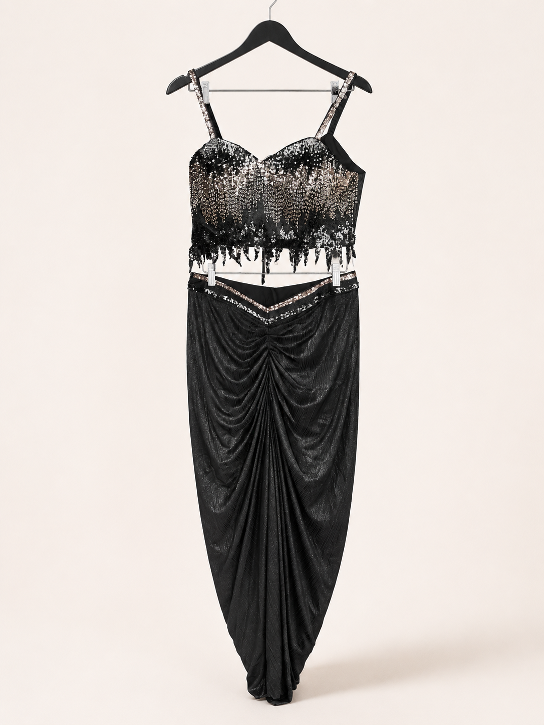 Shiny Black Co-Ord Set with Jacket as Dupatta