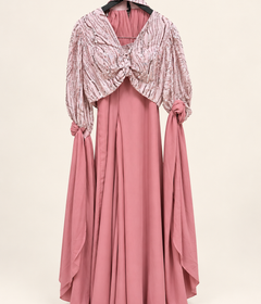 Long Sleeve Sequence Flowy Indo Western Palazzo Set in Pink