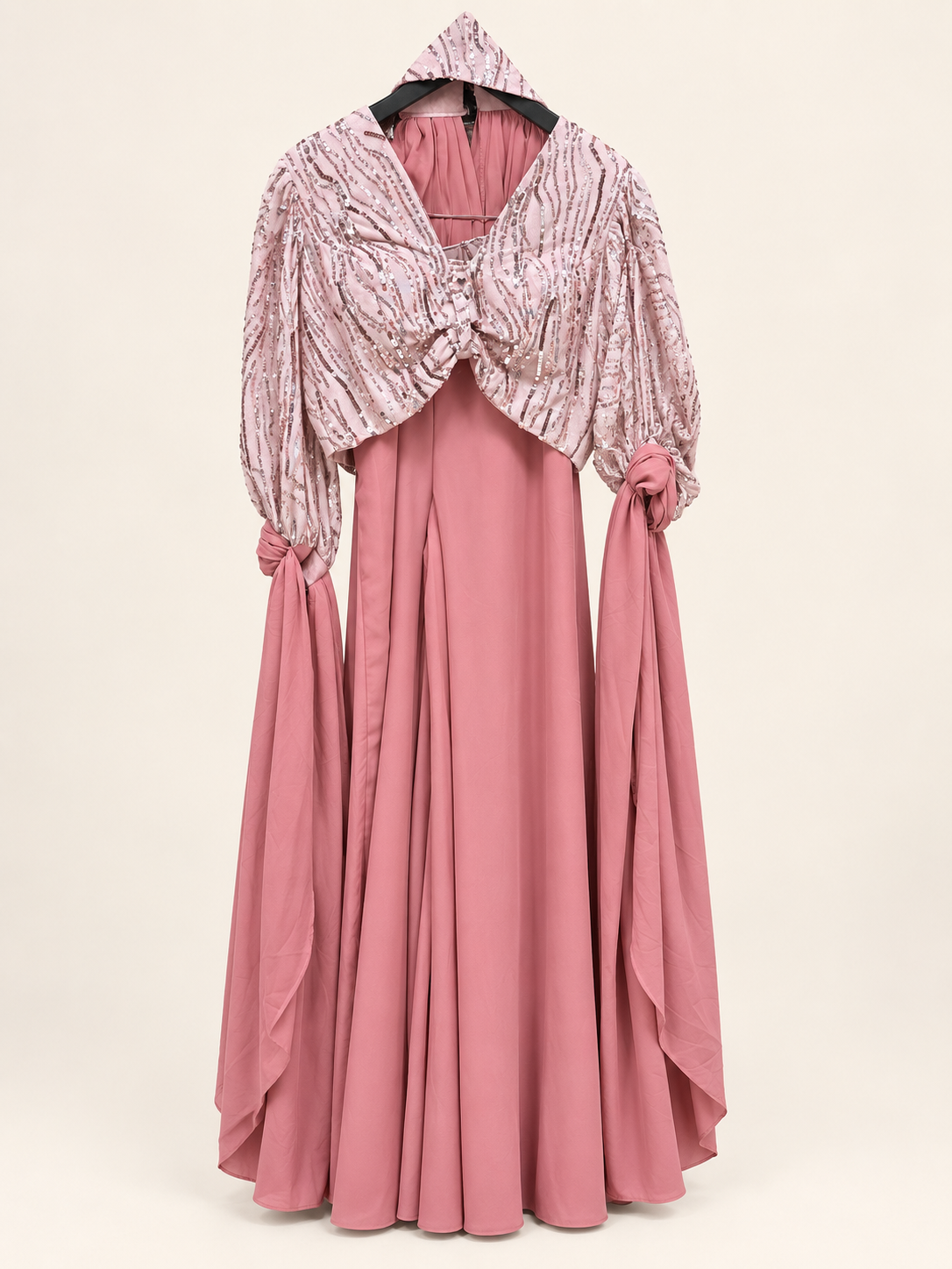 Long Sleeve Sequence Flowy Indo Western Palazzo Set in Pink