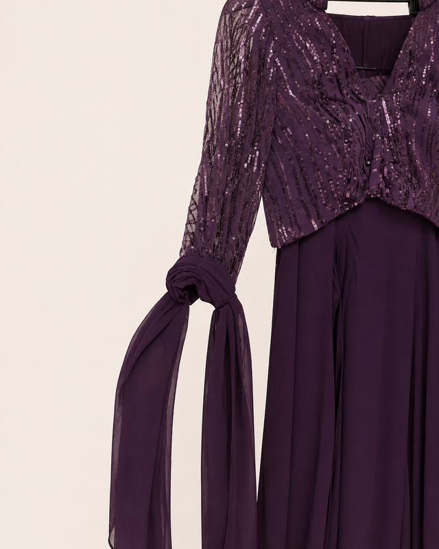 Long Sleeve Sequence Flowy Indo Western Palazzo Set