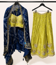 Yellow Lehenga Set with Royal Blue Bhandni Dupatta