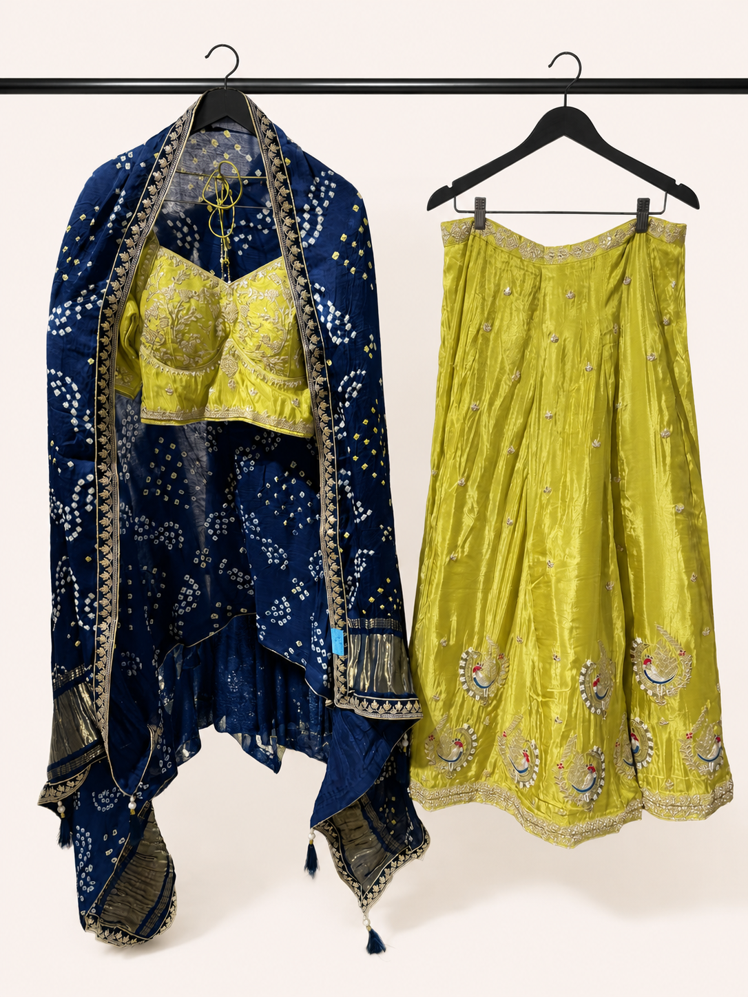 Yellow Lehenga Set with Royal Blue Bhandni Dupatta