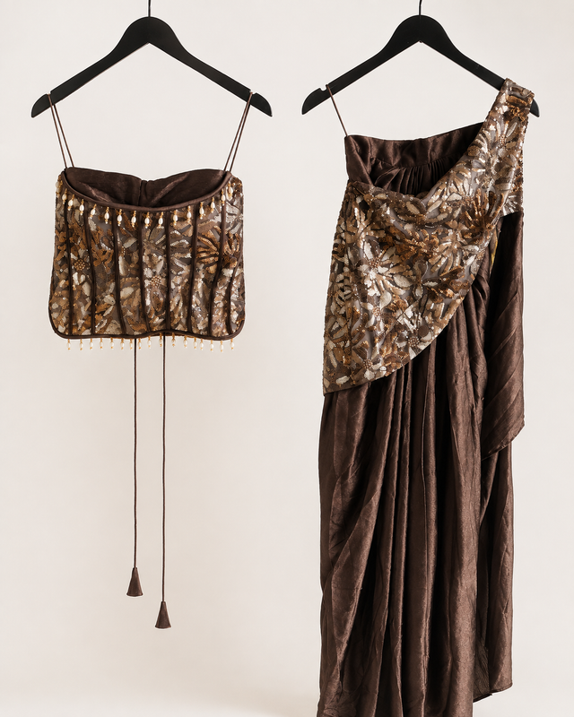 Brown Crop Top Sphagetti Top Indo Western
