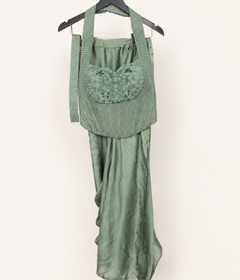Satin Green Corset Saree Pre-Stiched