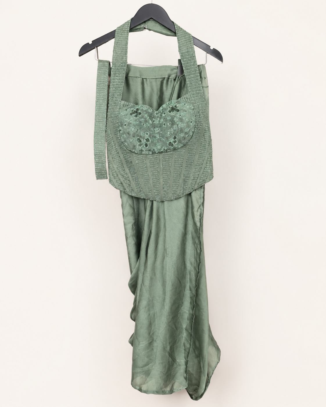 Satin Green Corset Saree Pre-Stiched