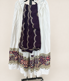 RINIYA White and Purple Garba Lehenga Set