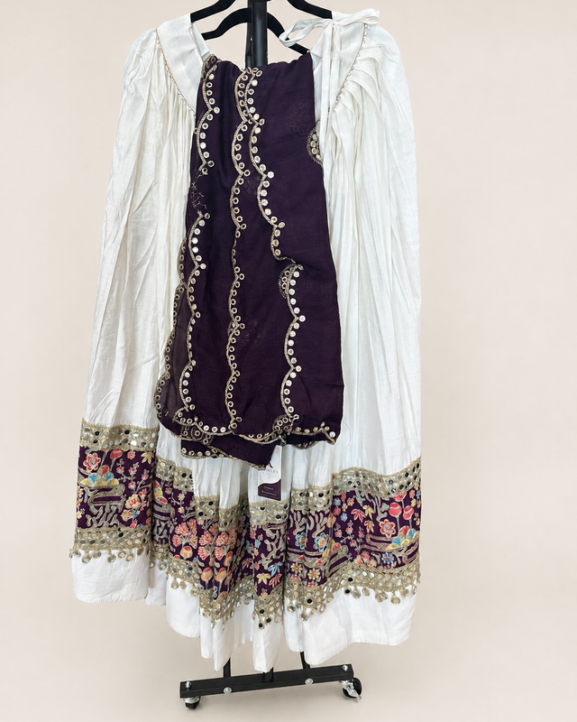 RINIYA White and Purple Garba Lehenga Set