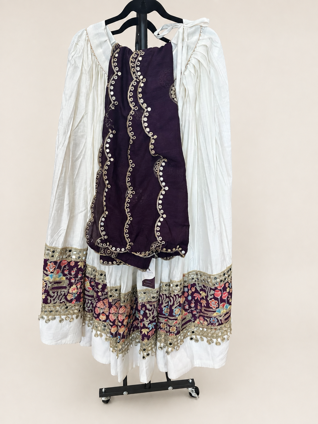 RINIYA White and Purple Garba Lehenga Set