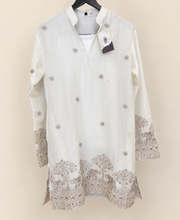Mens V Nevk White Soft Material Kurta with Gold Elephant Embroidery