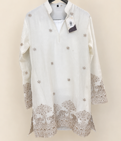 Mens V Nevk White Soft Material Kurta with Gold Elephant Embroidery