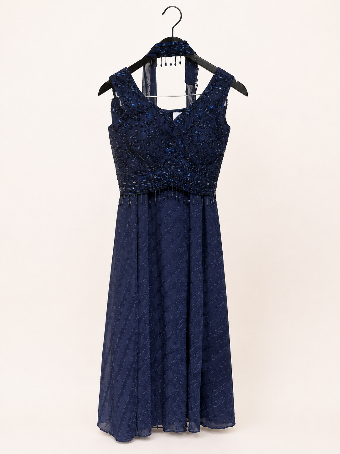 Blue Striped Gown Soft Material Choker Dupatta