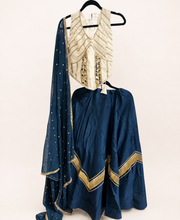 White and Blue Cross Cut Choli Design with Sleeveless Top
