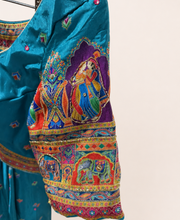 Aqua Blue with Heavy Red Dupatta Folk Design Lehenga