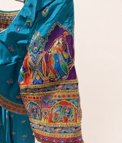 Aqua Blue with Heavy Red Dupatta Folk Design Lehenga