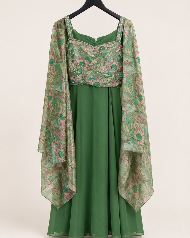 Green floral skirt with cape