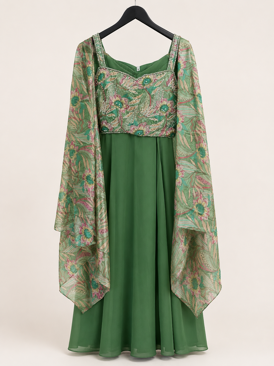 Green floral skirt with cape