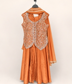 Orange Palazzo Set Button Palazzo Set with Floral Embroidery